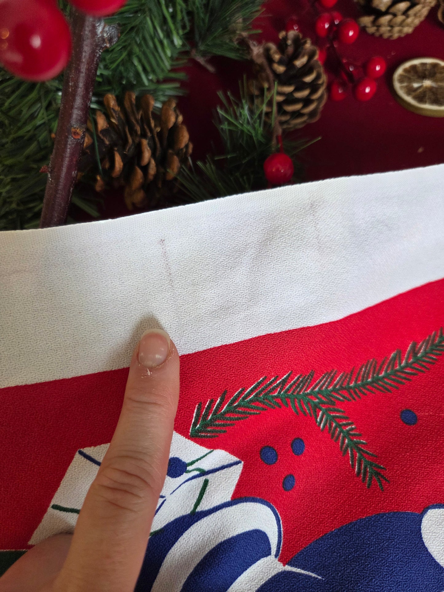 Vintage Swedish Christmas Tablecloth - Candles, Tomtes and Baubles