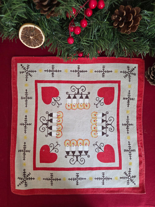 Vintage Swedish Christmas Napkin - Candles and Hearts