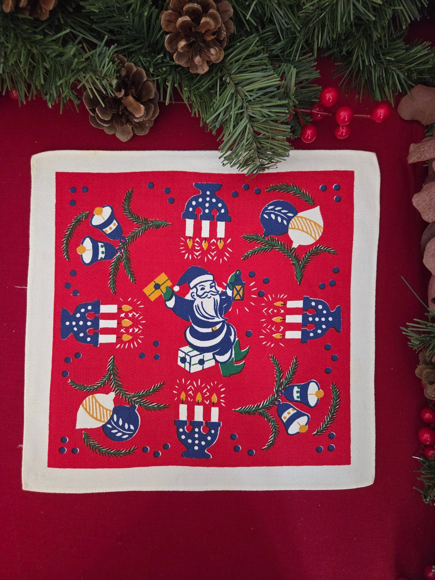Vintage Swedish Christmas Napkin - Baubles and Candles
