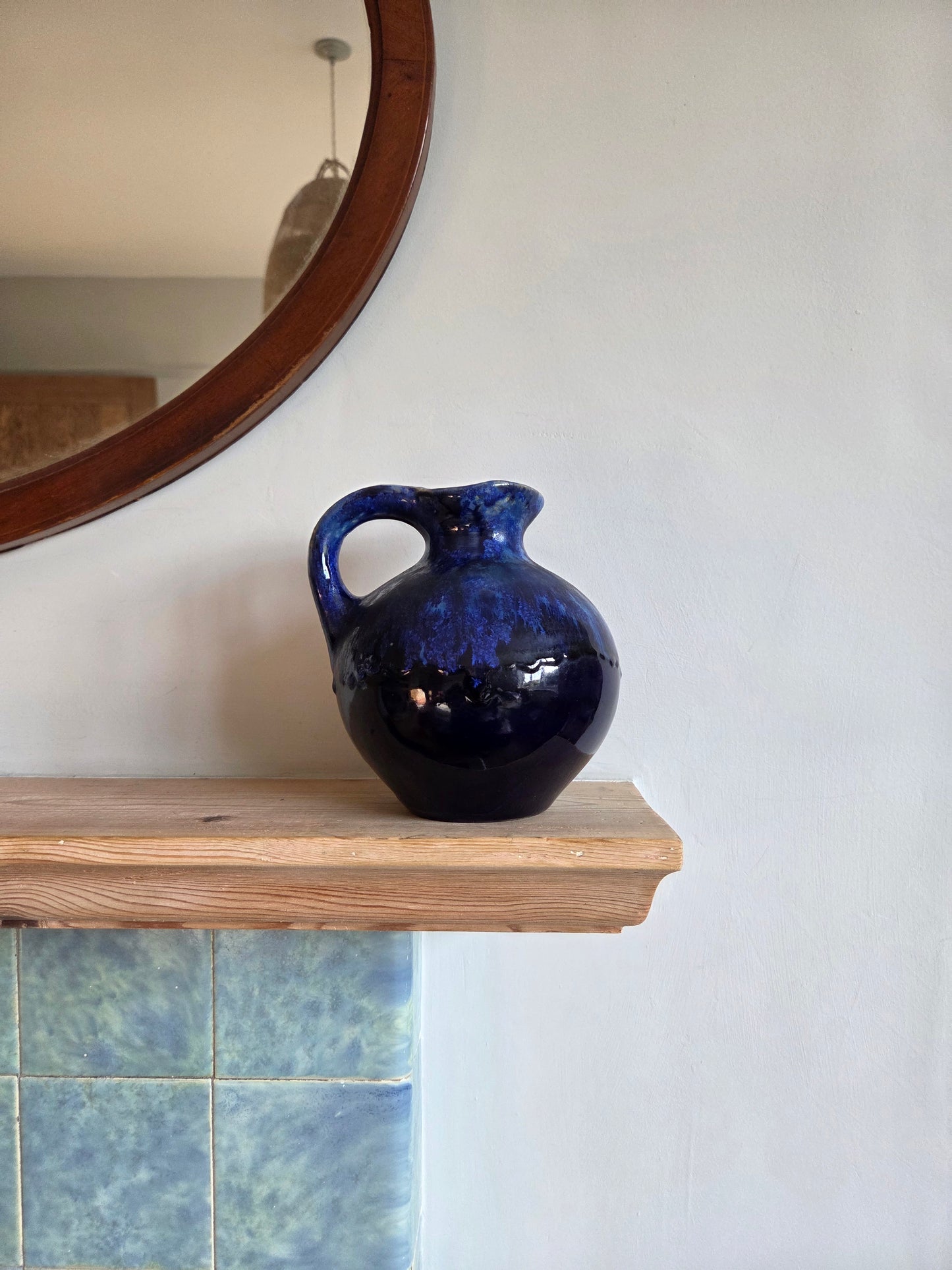 Vintage Blue Studio Pottery Jug - Narrow Neck