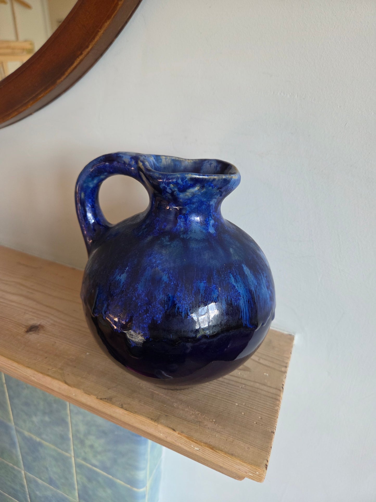 Vintage Blue Studio Pottery Jug - Narrow Neck