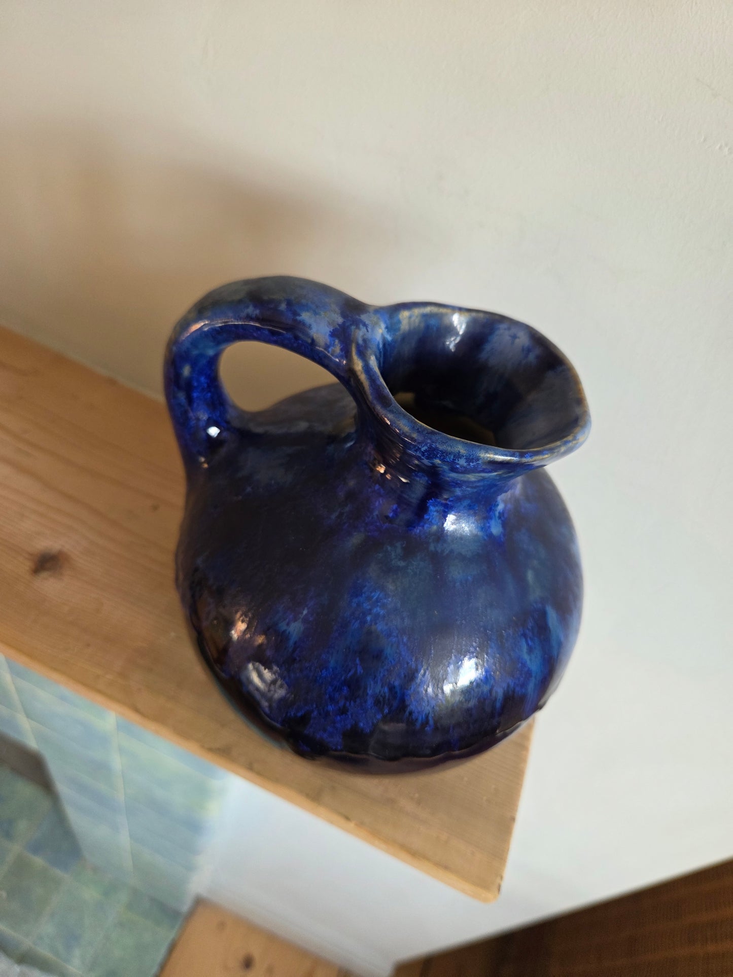 Vintage Blue Studio Pottery Jug - Narrow Neck
