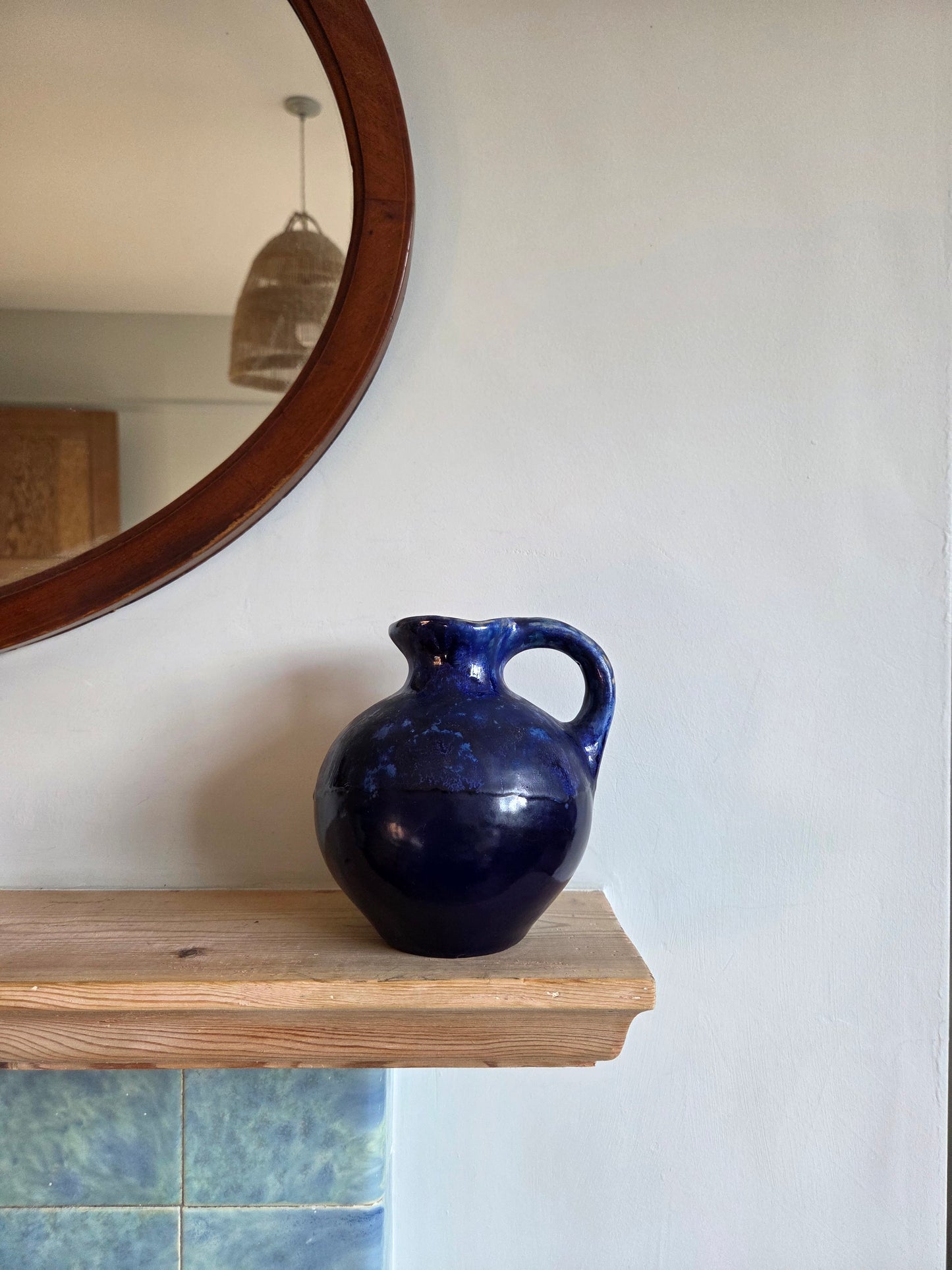 Vintage Blue Studio Pottery Jug - Narrow Neck