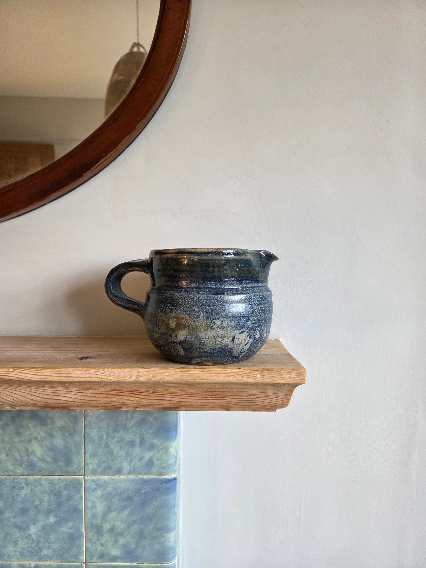 Vintage Blue Studio Pottery Jug - Wide Neck