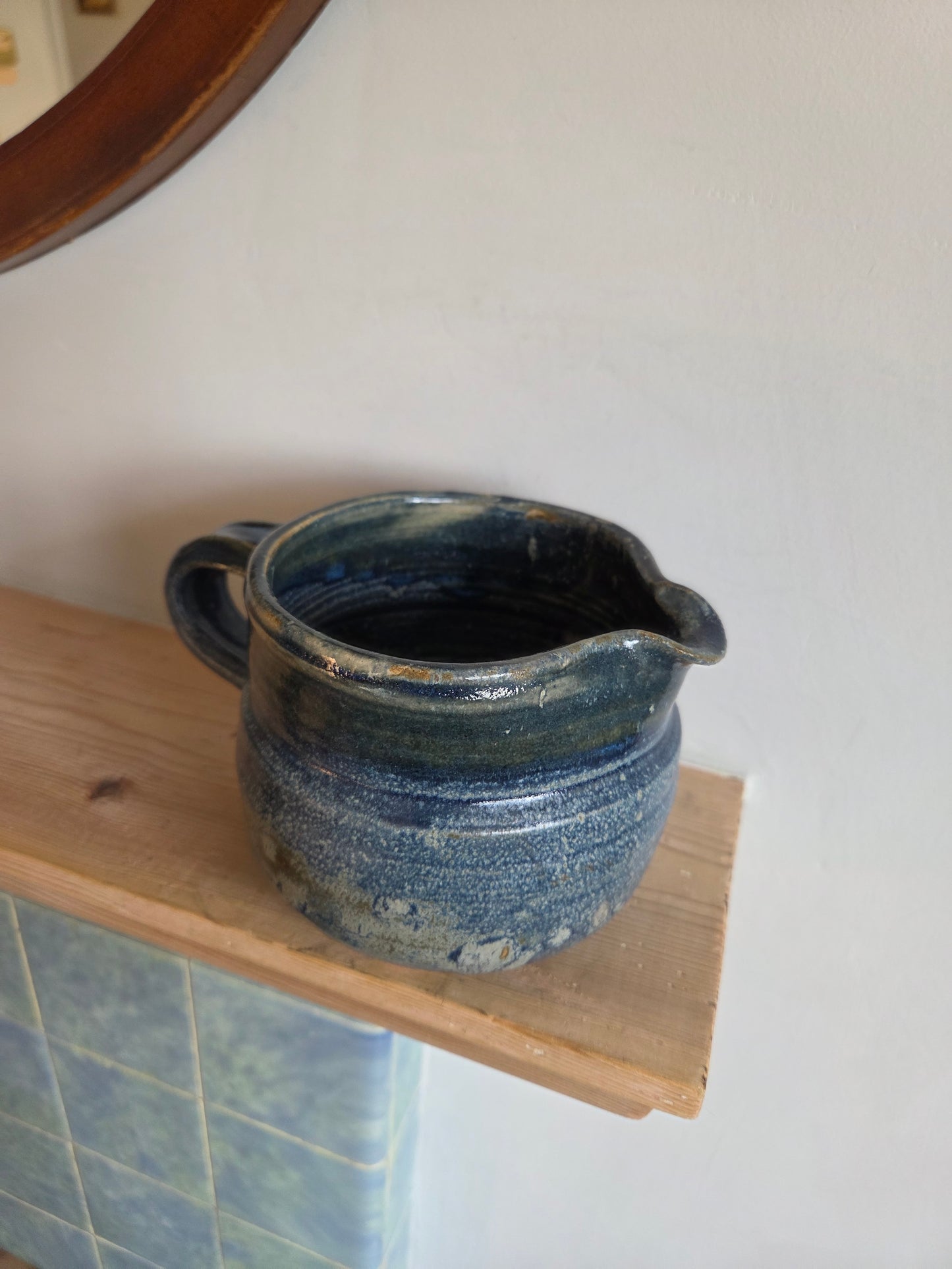 Vintage Blue Studio Pottery Jug - Wide Neck