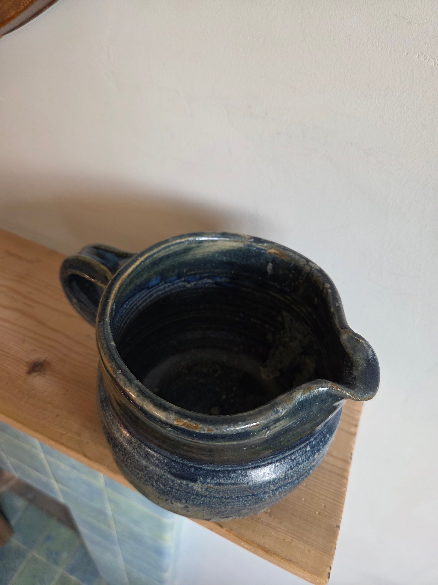 Vintage Blue Studio Pottery Jug - Wide Neck