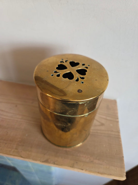 Round Brass Pot with Heart Cutouts