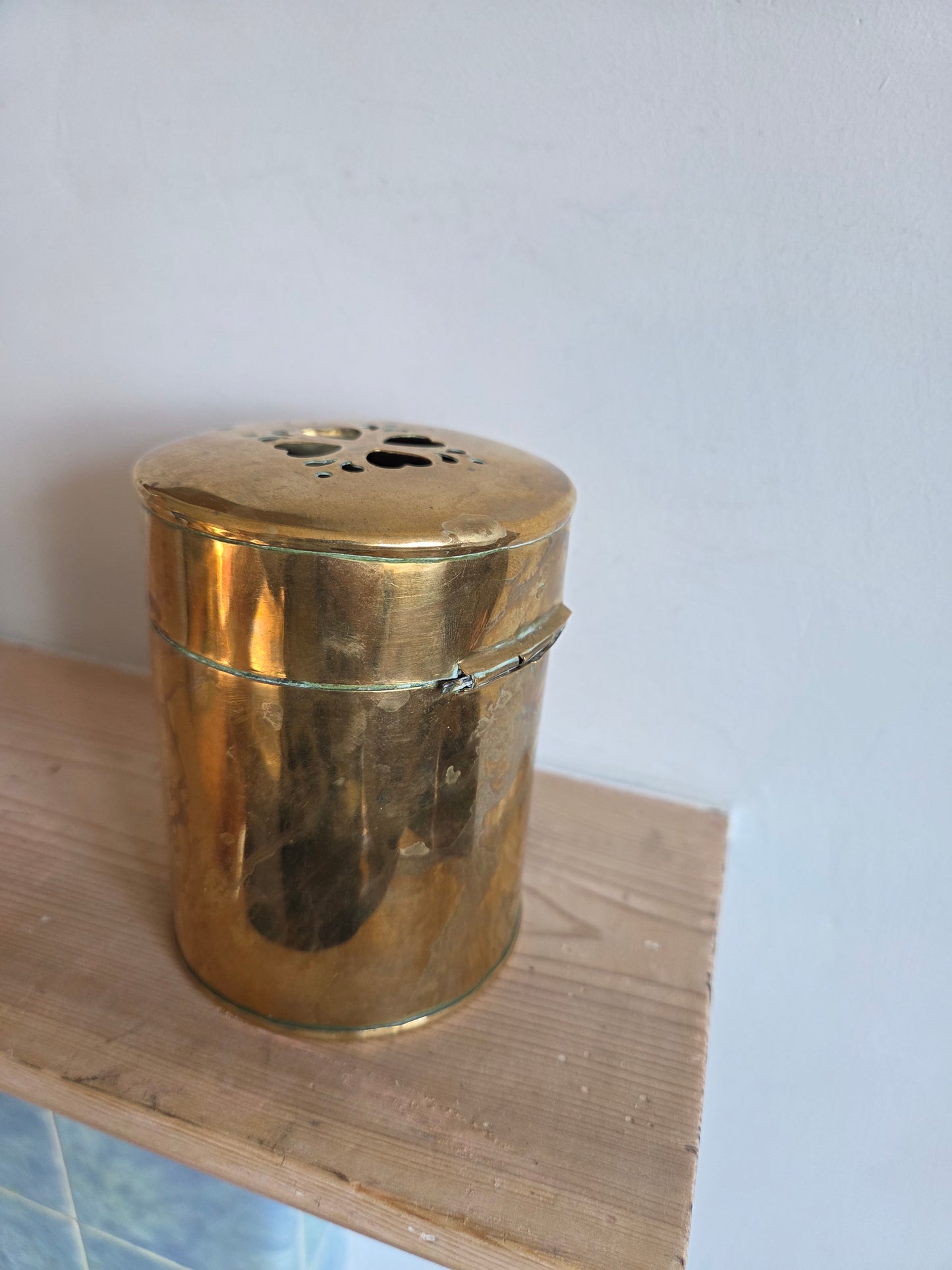 Round Brass Pot with Heart Cutouts