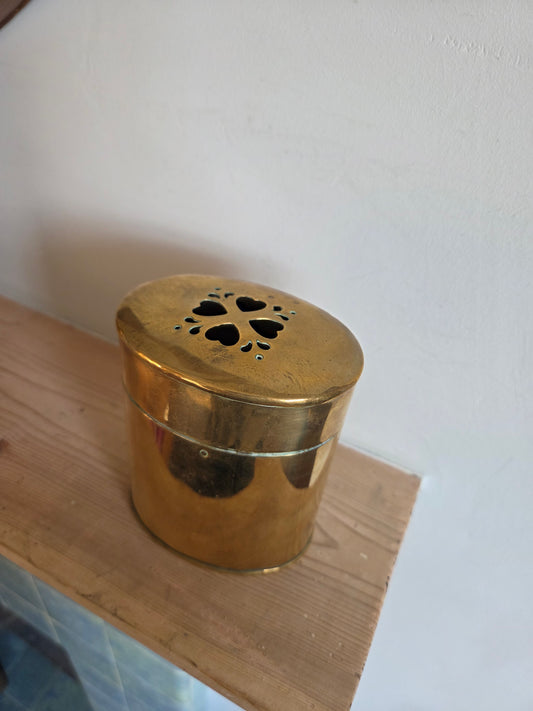 Oval Brass Pot with Heart Cutouts