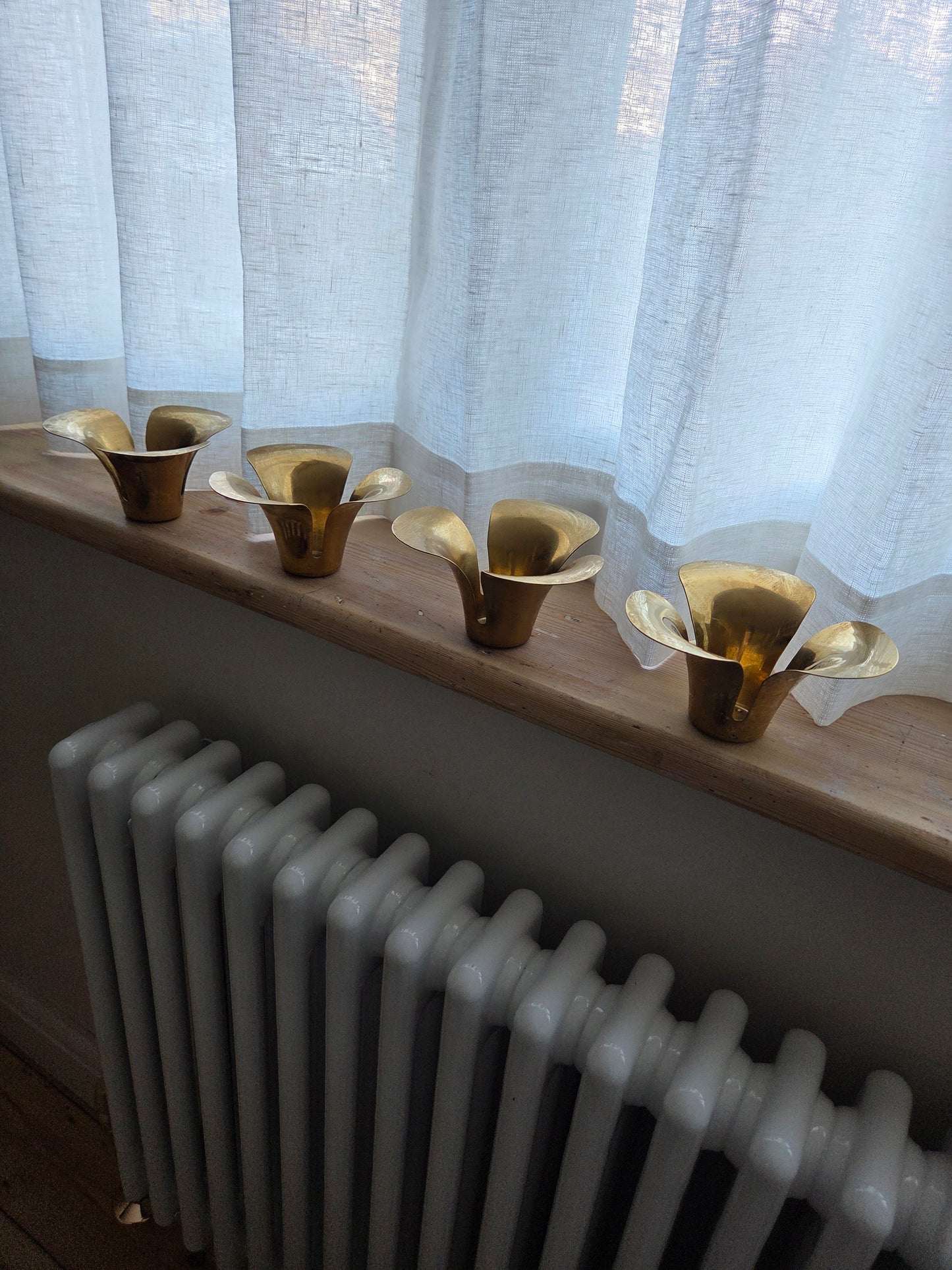 Vintage Brass Flower Tealight Holders - Set of 4
