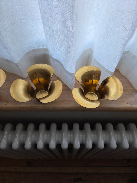 Vintage Brass Flower Tealight Holders - Set of 4