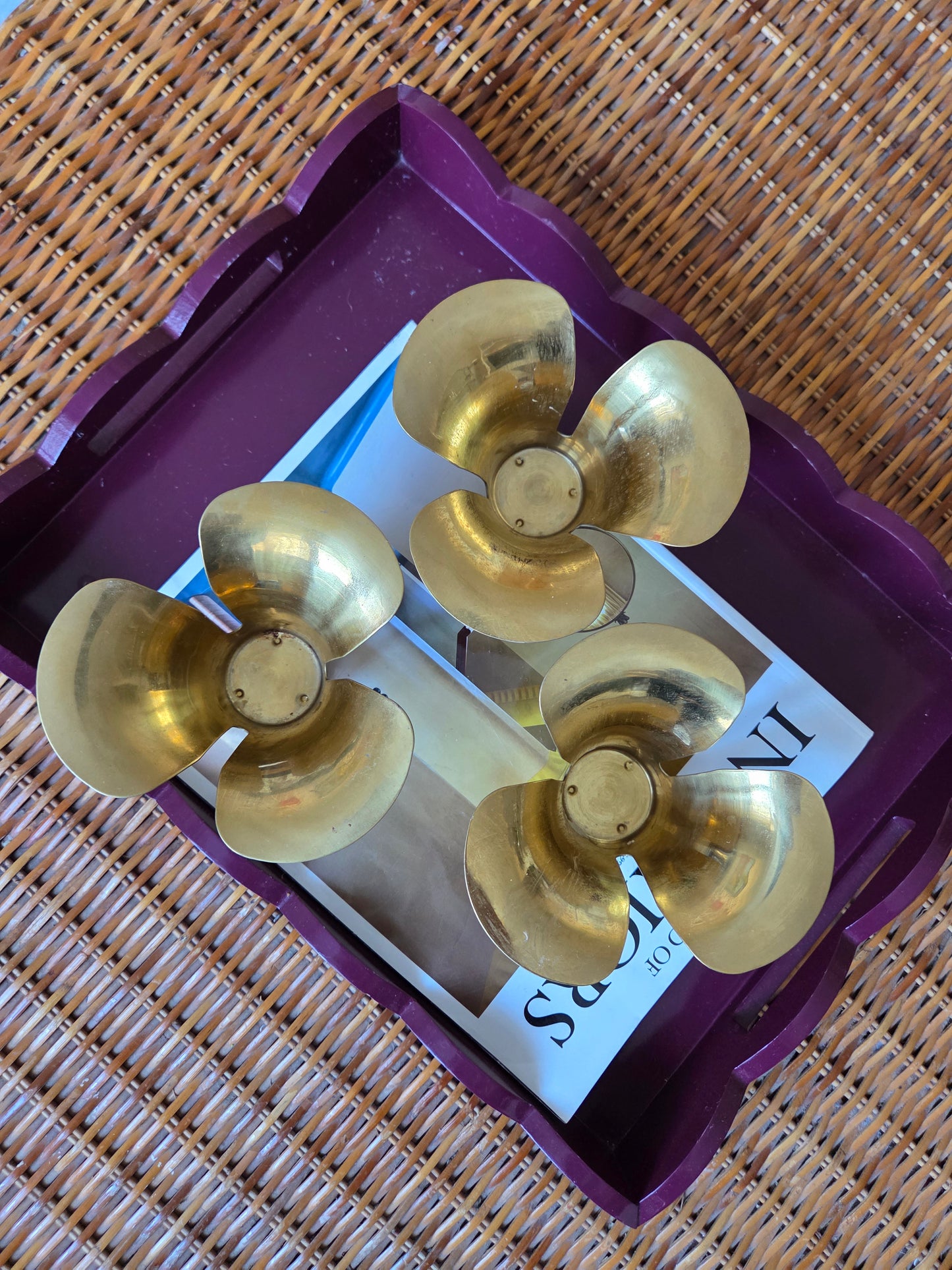 Vintage Brass Flower Tealight Holders - Set of 3