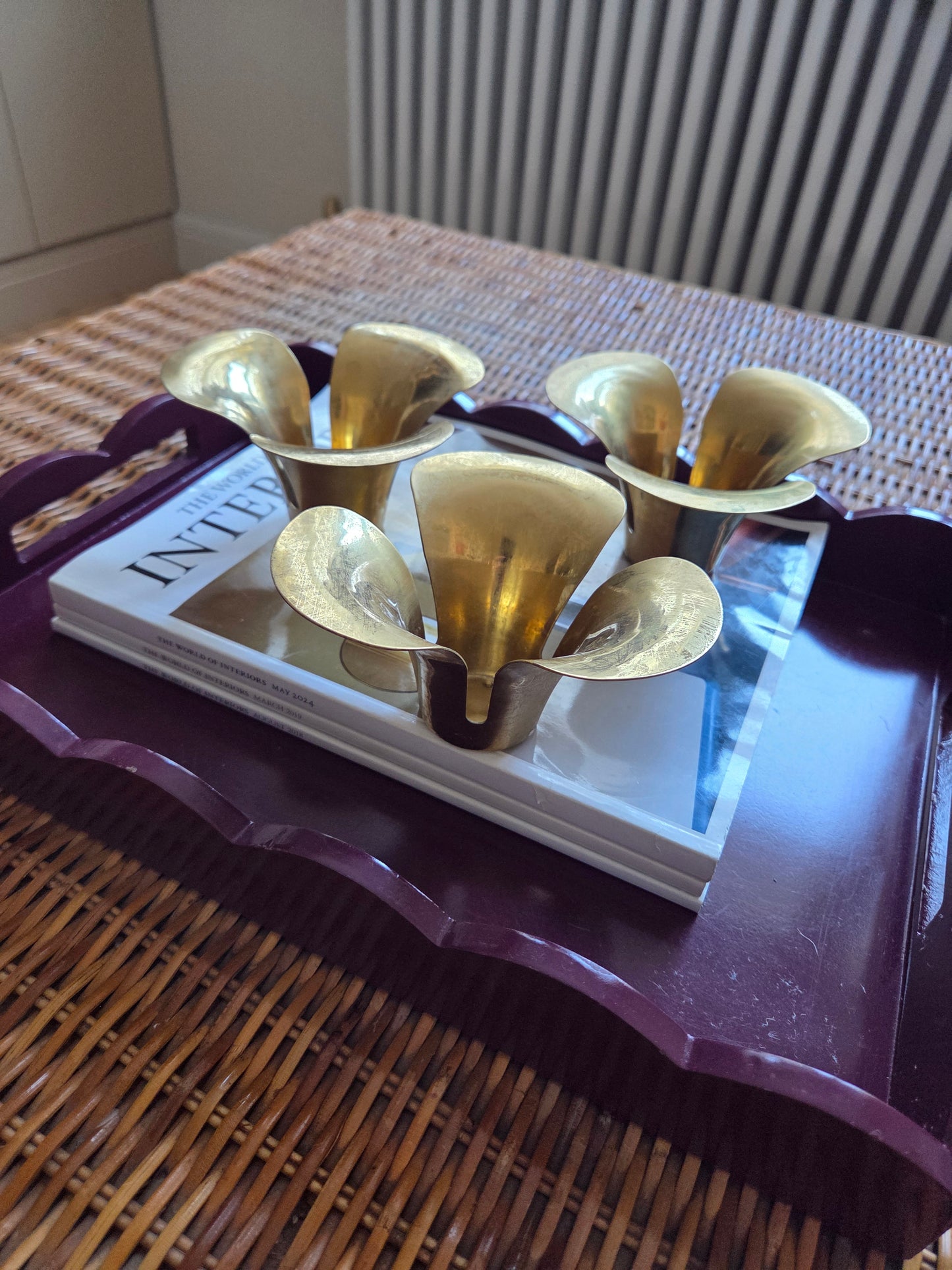 Vintage Brass Flower Tealight Holders - Set of 3