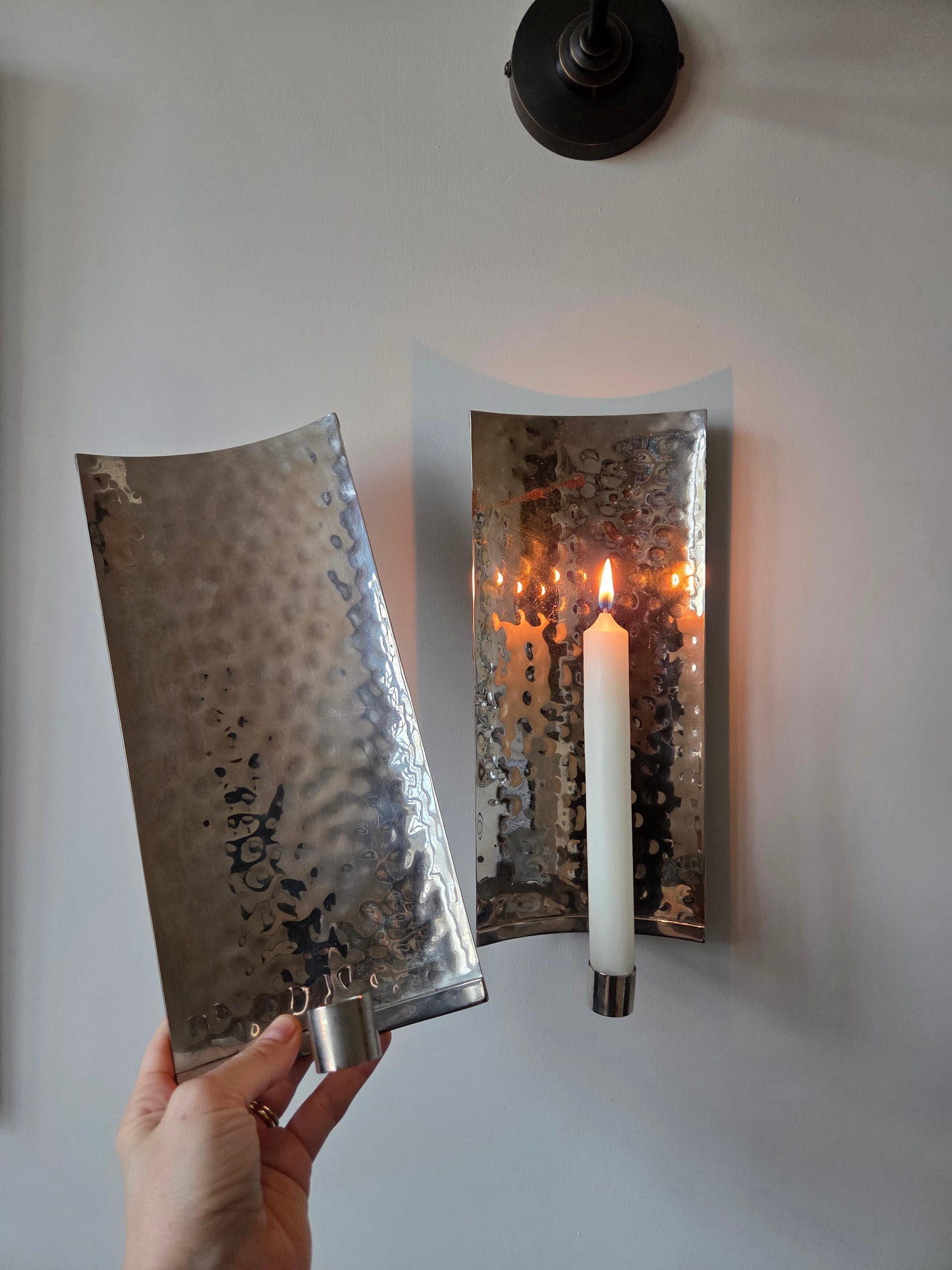 Hammered Silver Candle Sconces