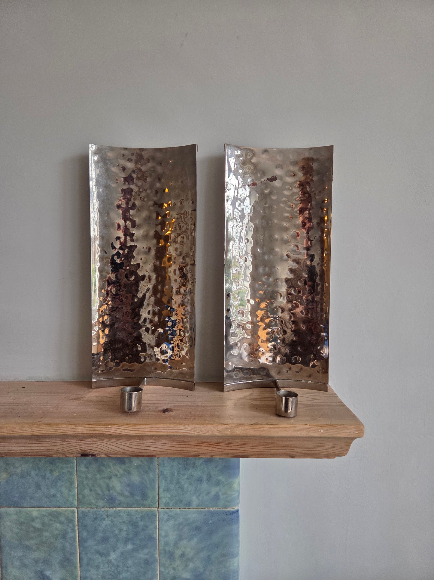Hammered Silver Candle Sconces