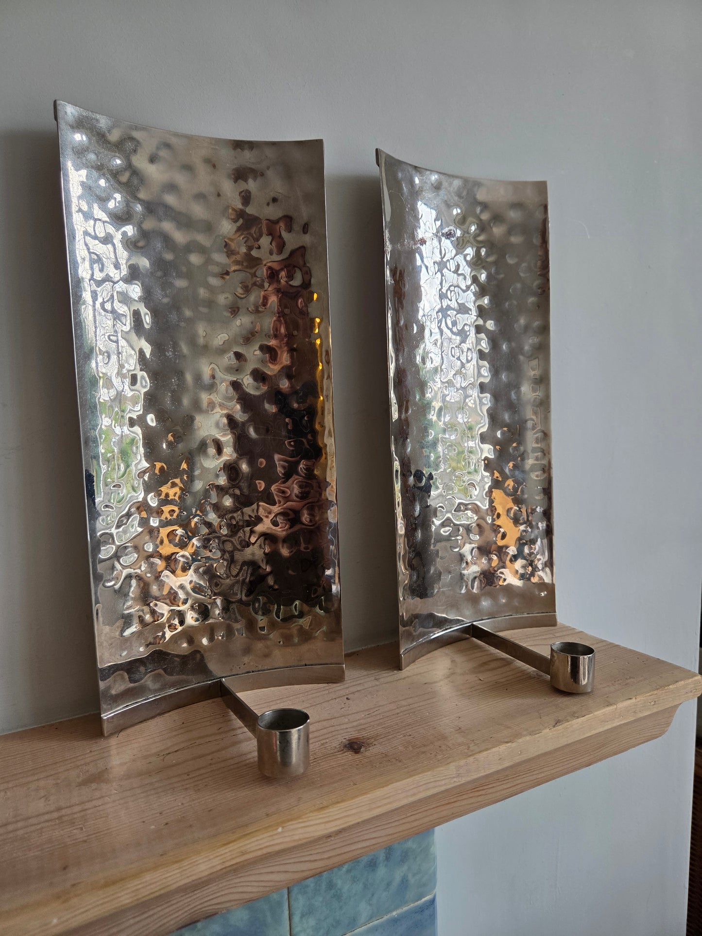 Hammered Silver Candle Sconces