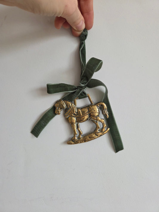 Brass Horse Decoration with Green Ribbon