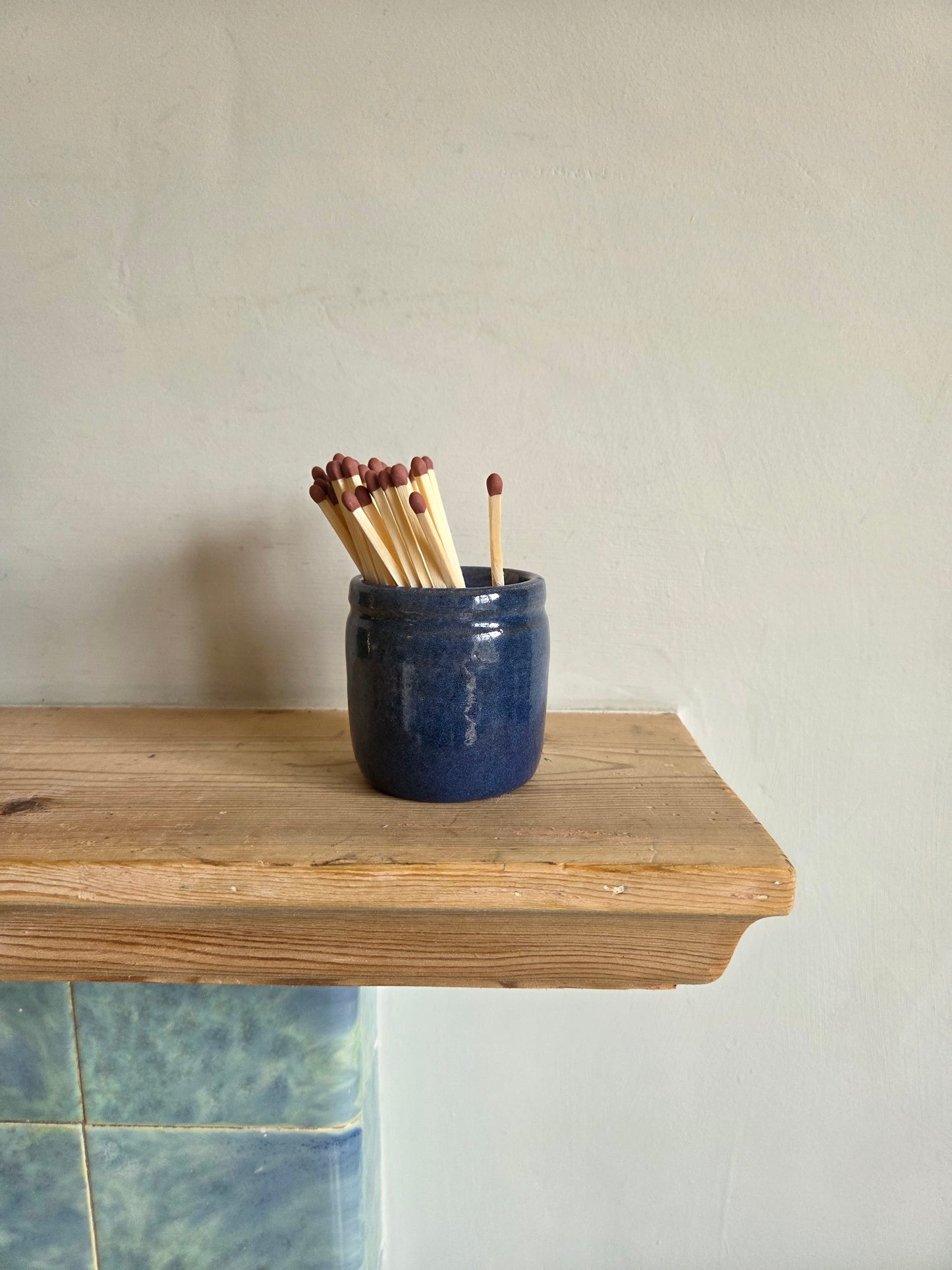 Blue Ceramic Match Pot