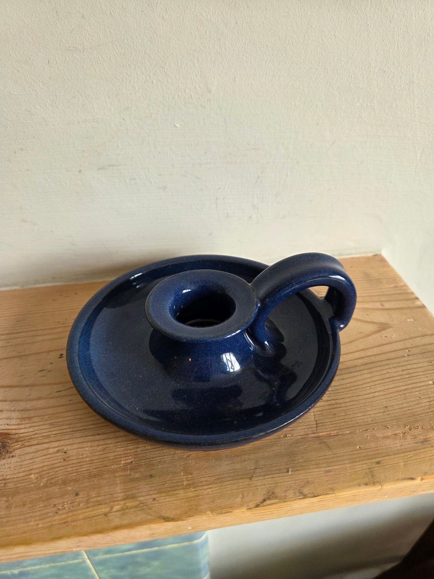 Blue Stoneware Candle Holder