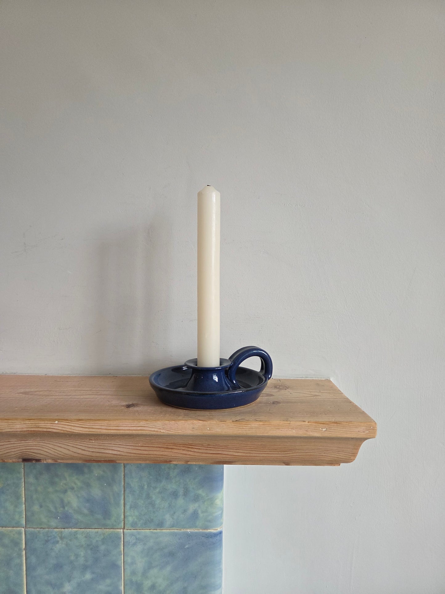 Blue Stoneware Candle Holder