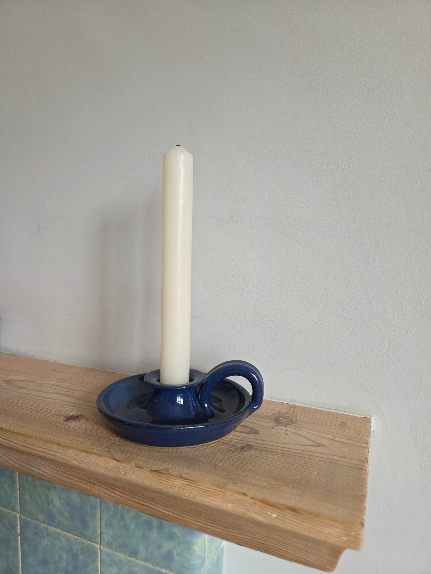 Blue Stoneware Candle Holder