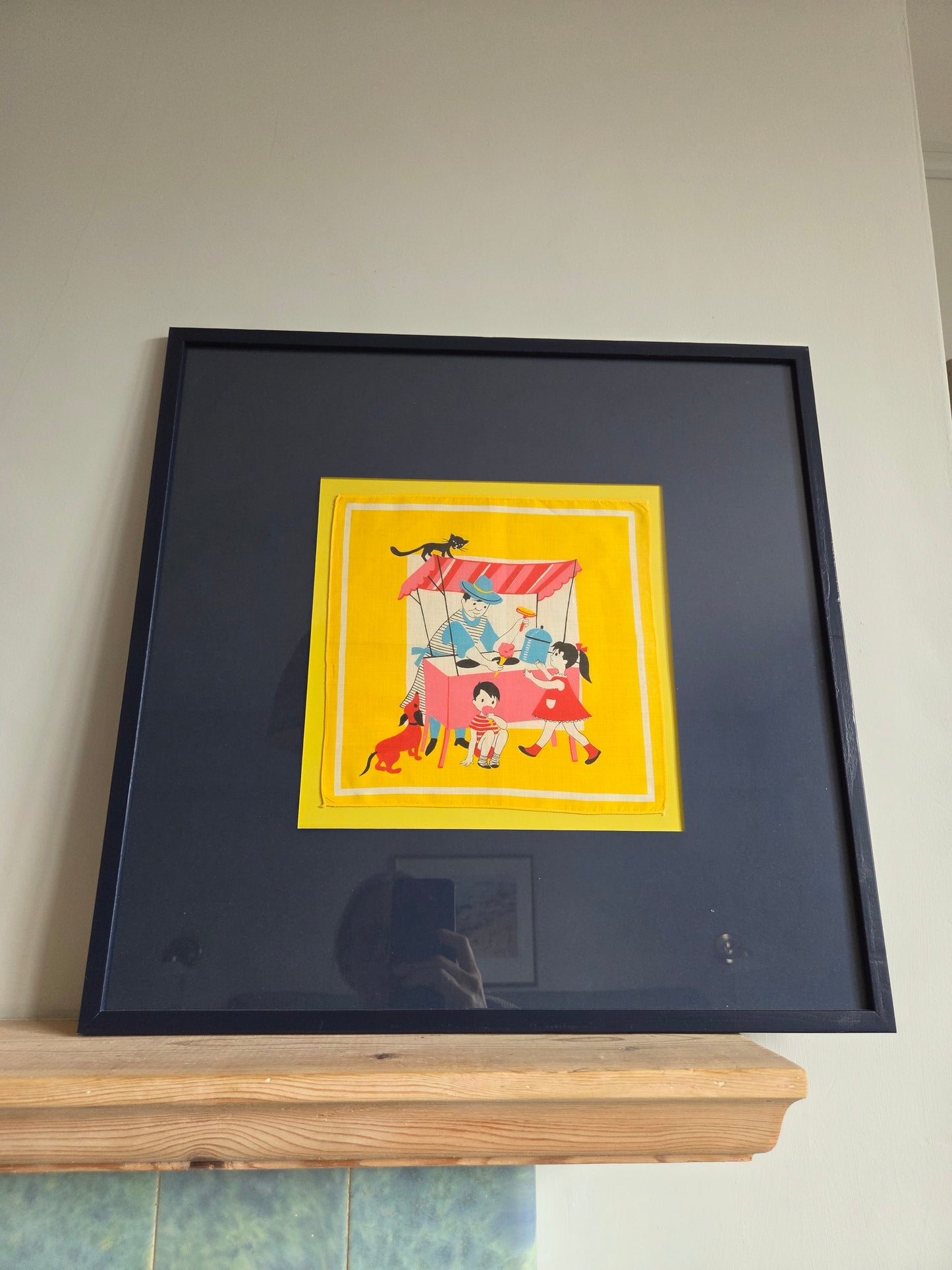 Framed Vintage Childs Handkerchief - Ice Cream Van