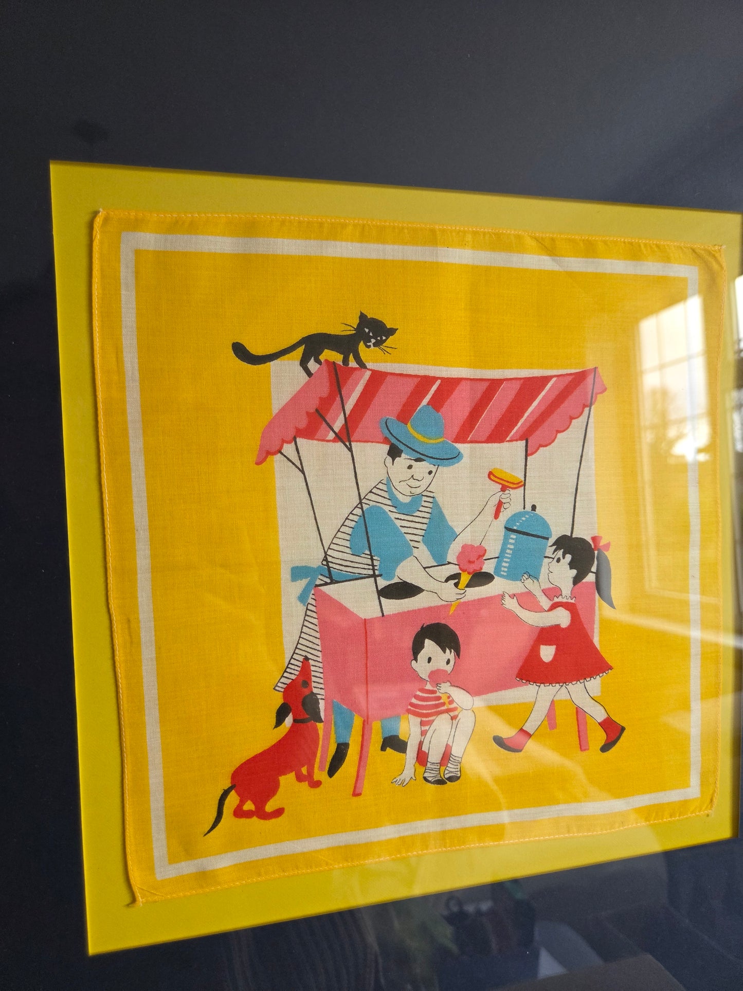 Framed Vintage Childs Handkerchief - Ice Cream Van