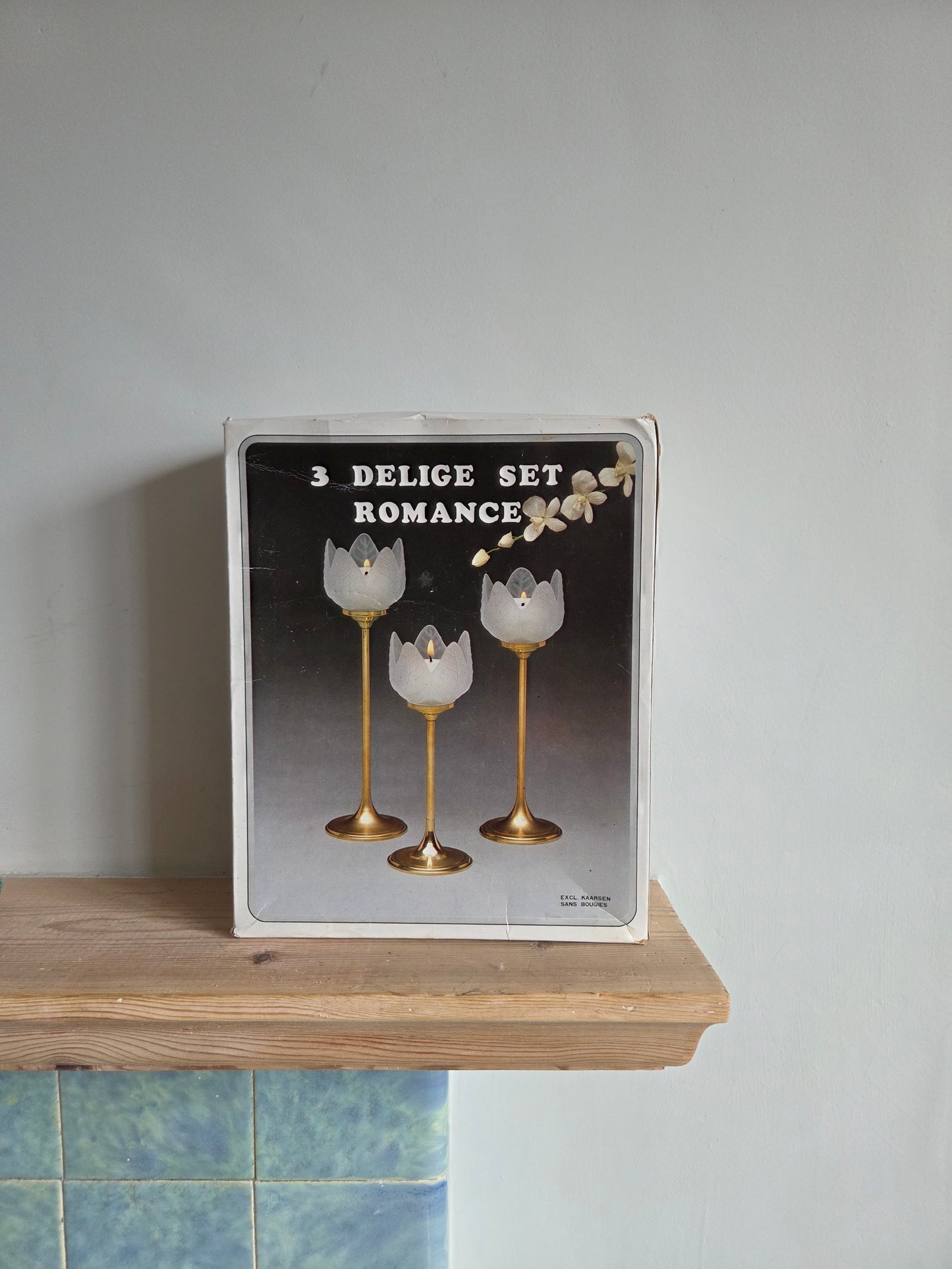 Set of 3 Brass and Glass Tulip Candle Holders