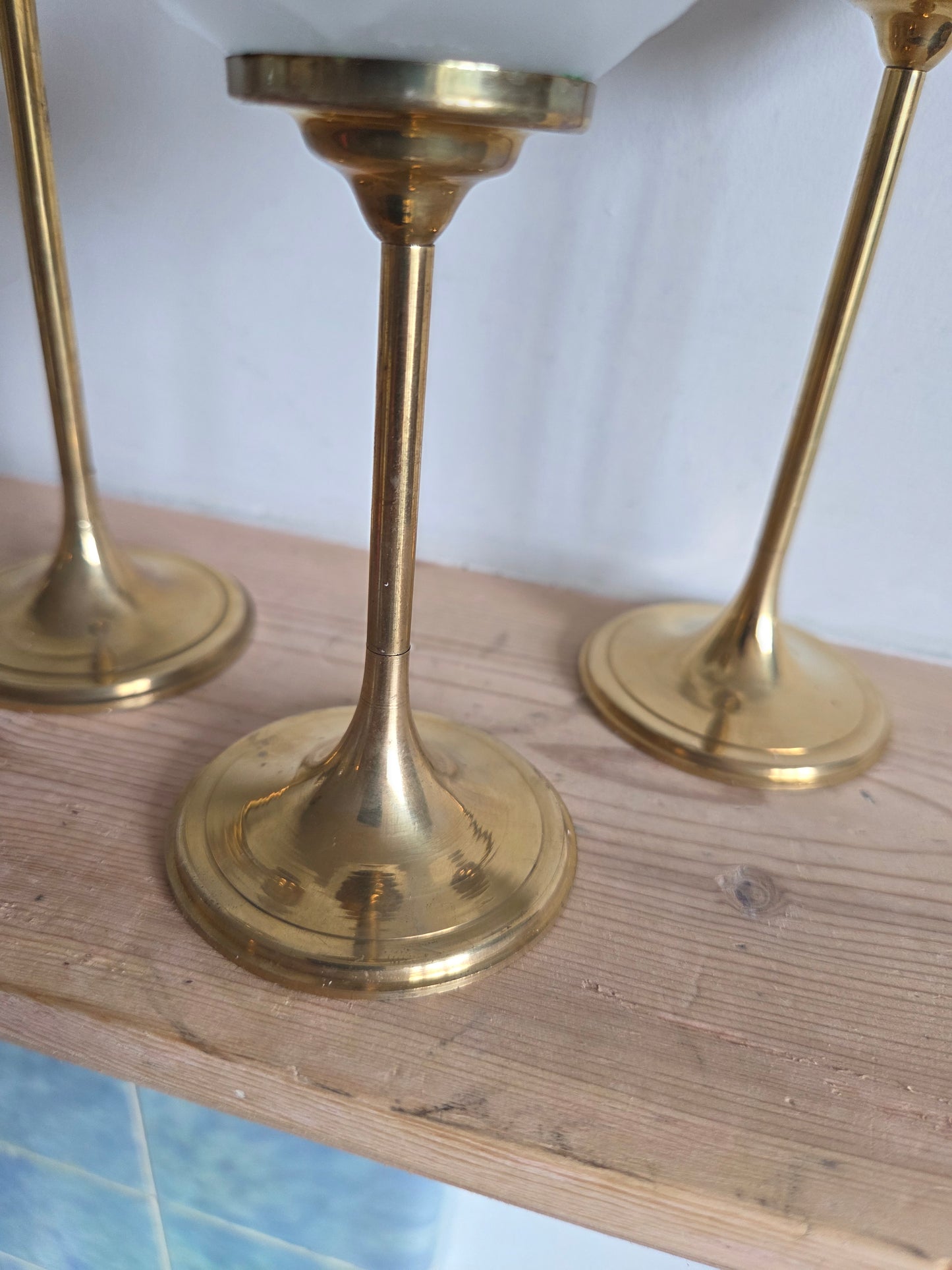Set of 3 Brass and Glass Tulip Candle Holders