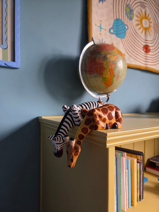 Vintage Leaning Zebra and Giraffe