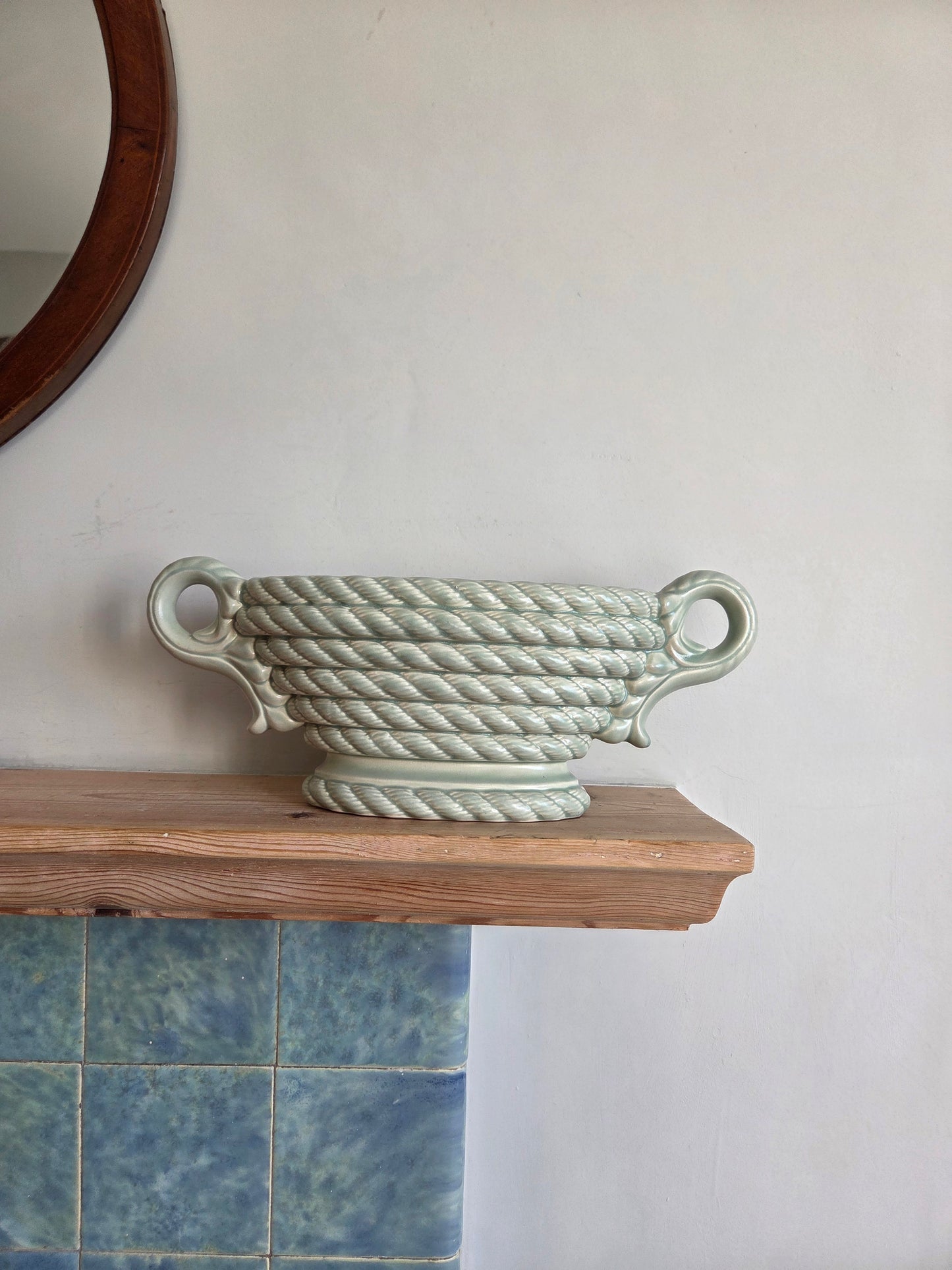 Pale Green Mantle Vase with Rope Design