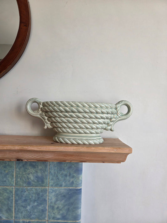 Pale Green Mantle Vase with Rope Design