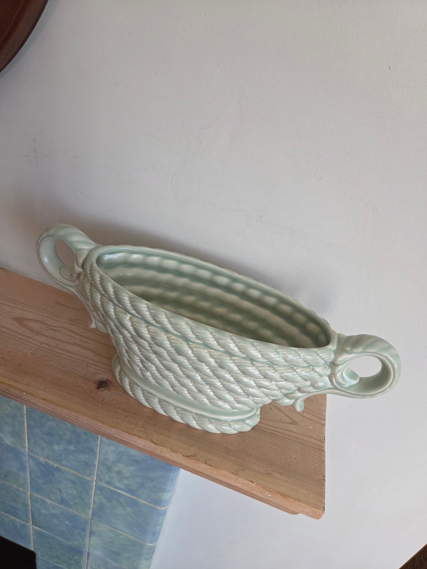 Pale Green Mantle Vase with Rope Design