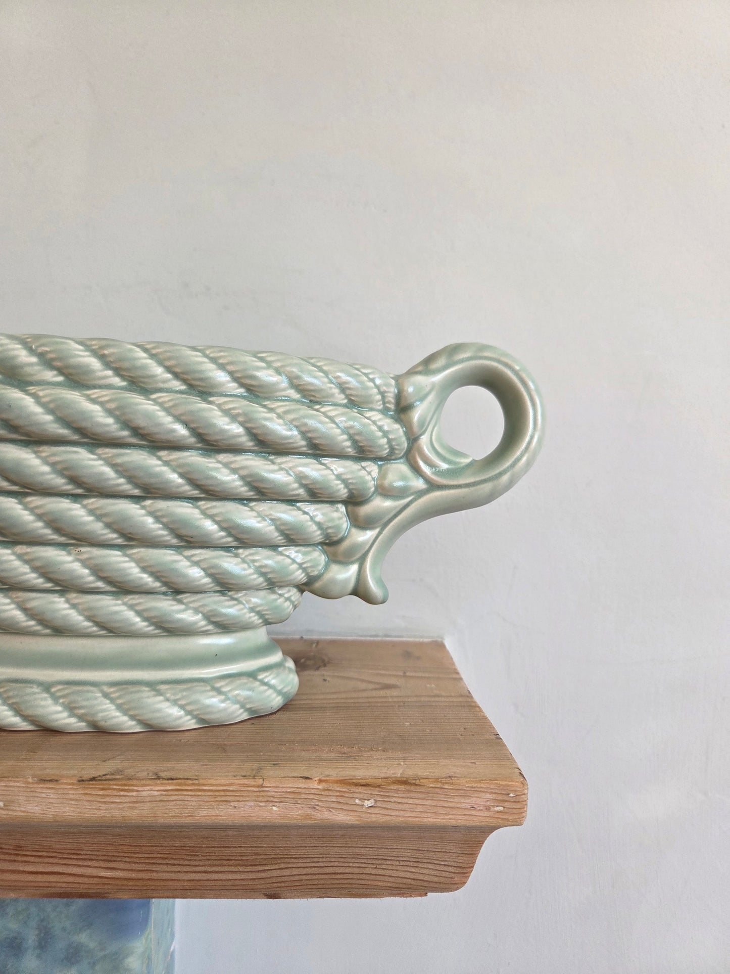 Pale Green Mantle Vase with Rope Design