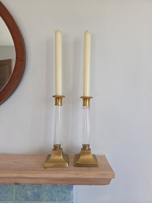 Perspex and Brass Candlesticks