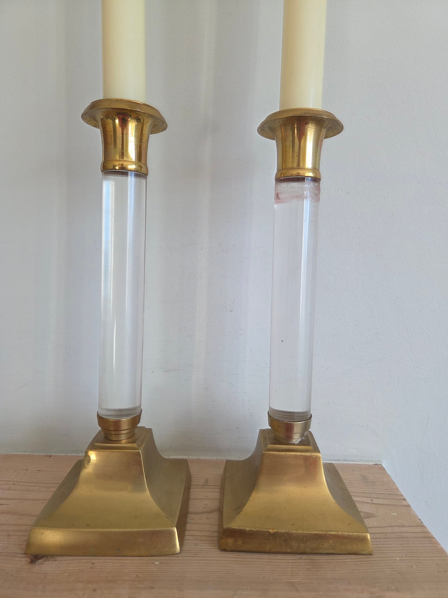 Perspex and Brass Candlesticks