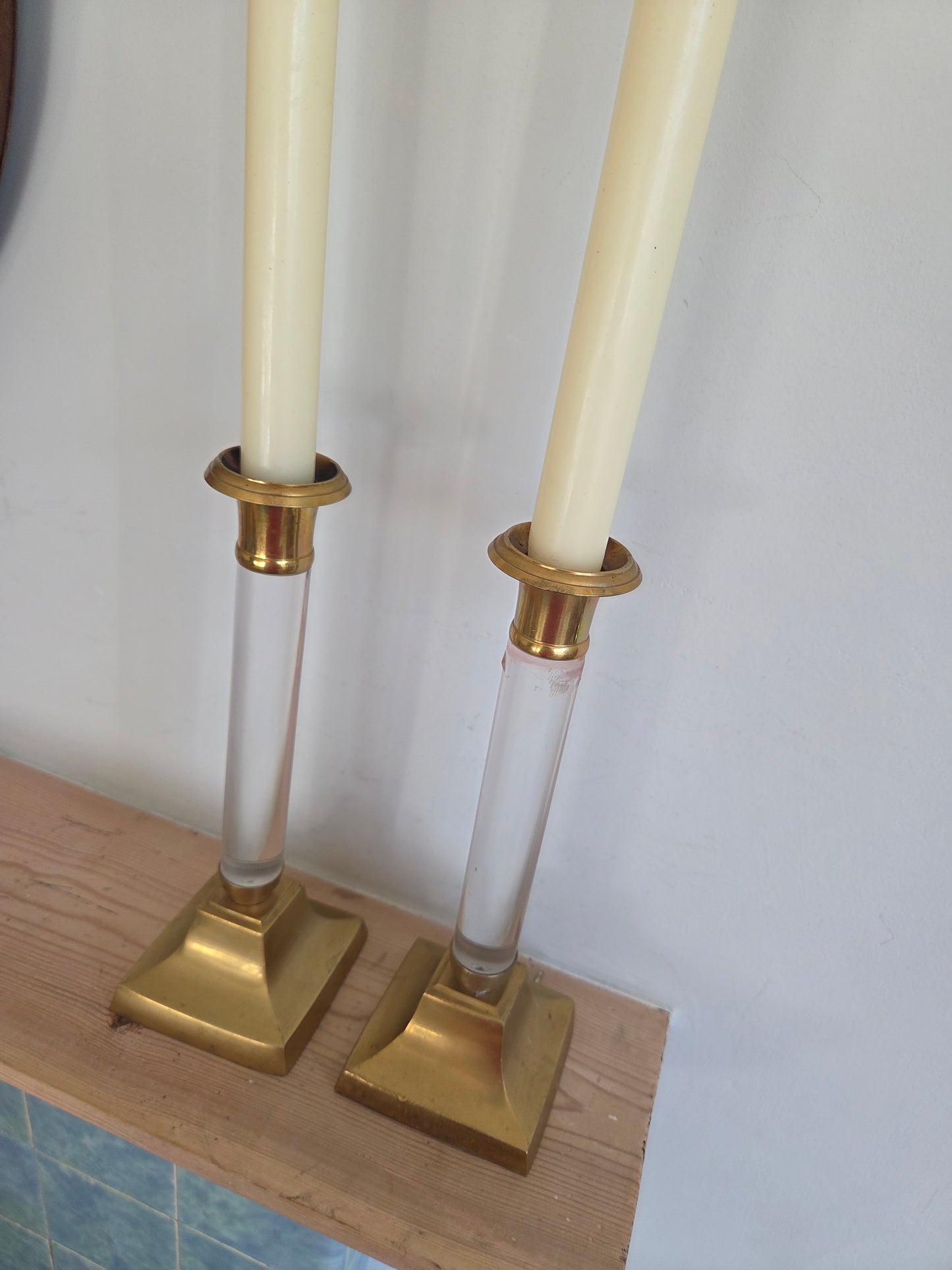 Perspex and Brass Candlesticks