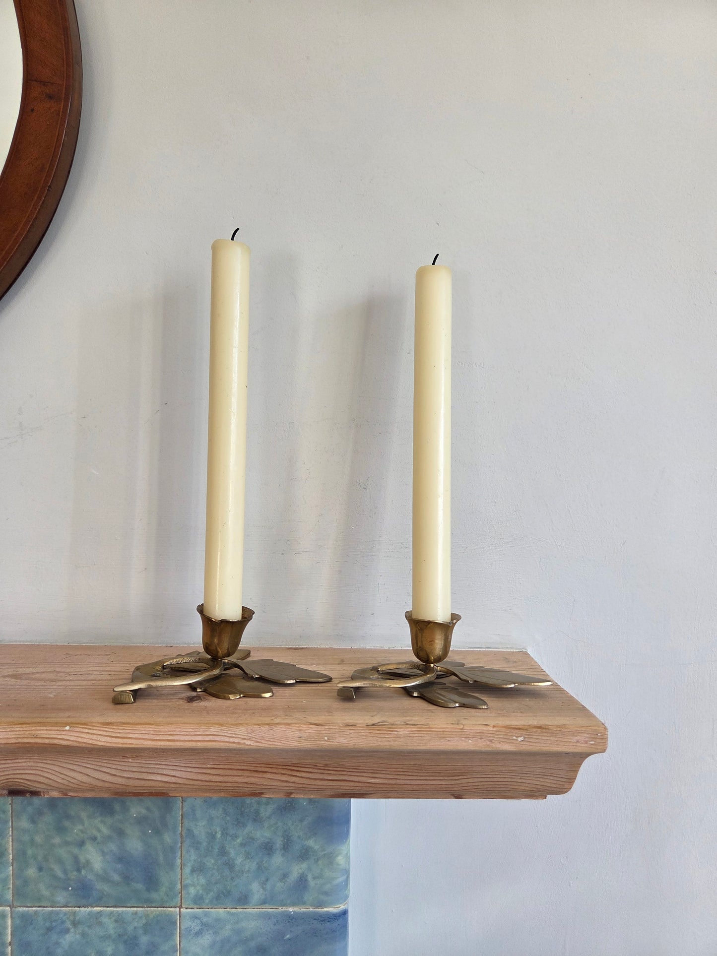 Vintage Brass Leaf Candlesticks