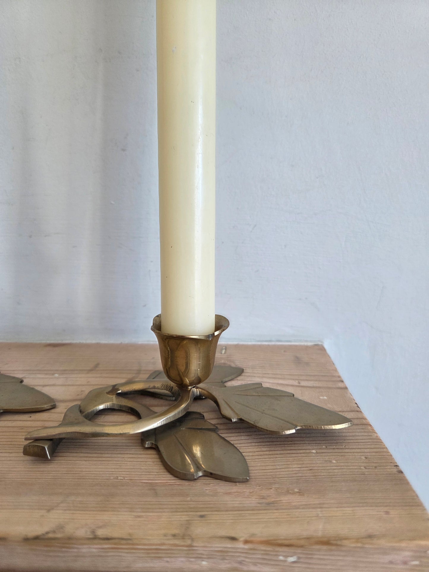 Vintage Brass Leaf Candlesticks