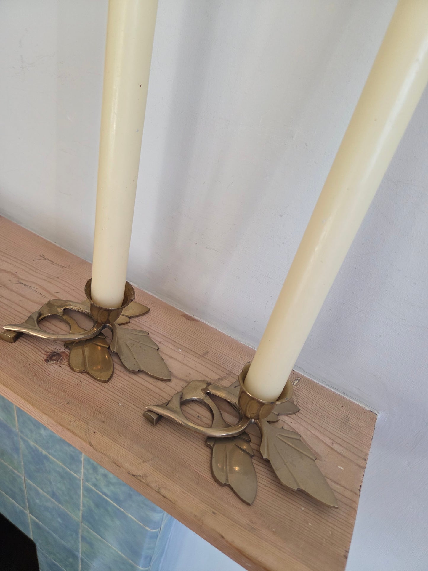 Vintage Brass Leaf Candlesticks