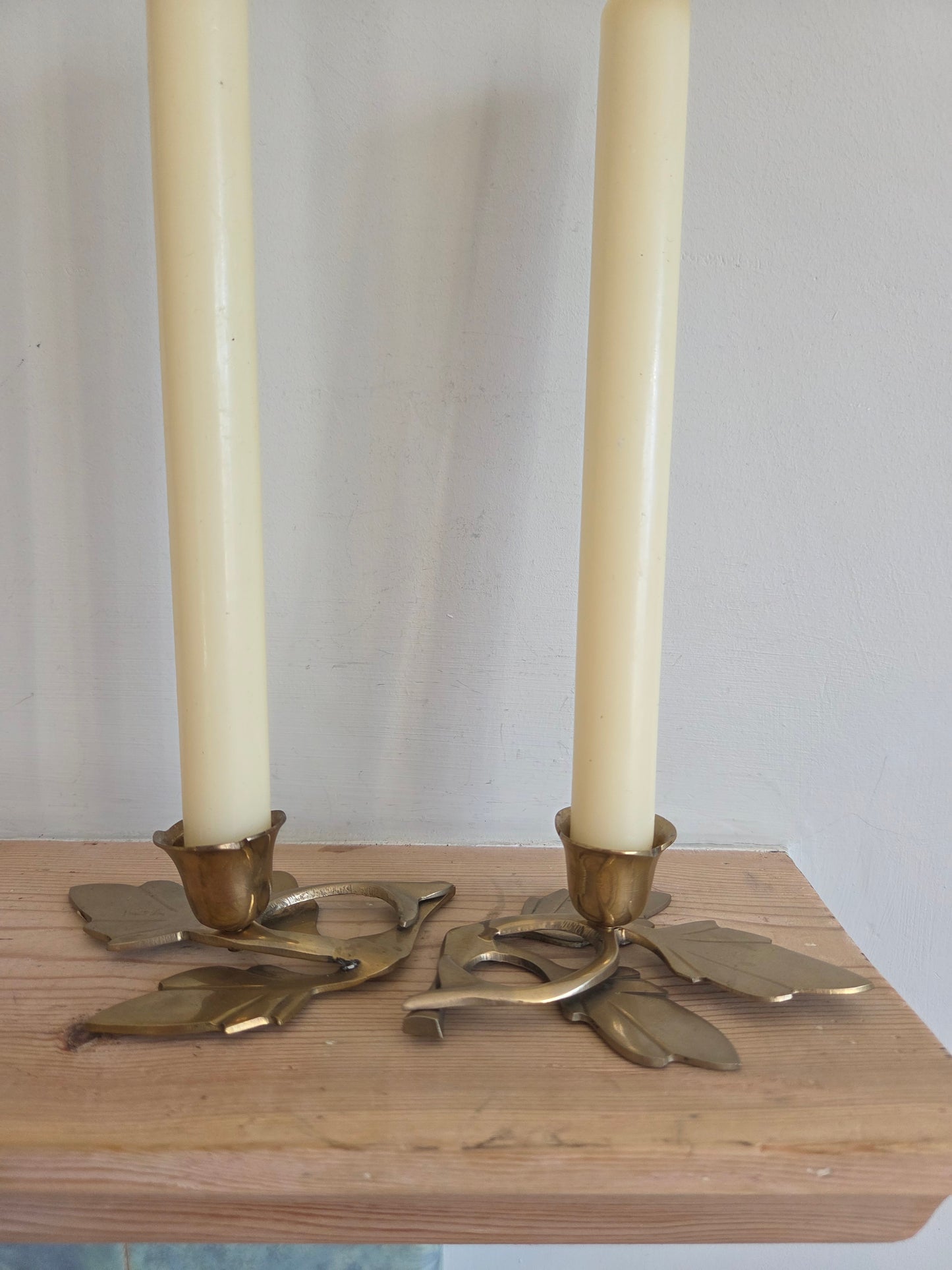 Vintage Brass Leaf Candlesticks