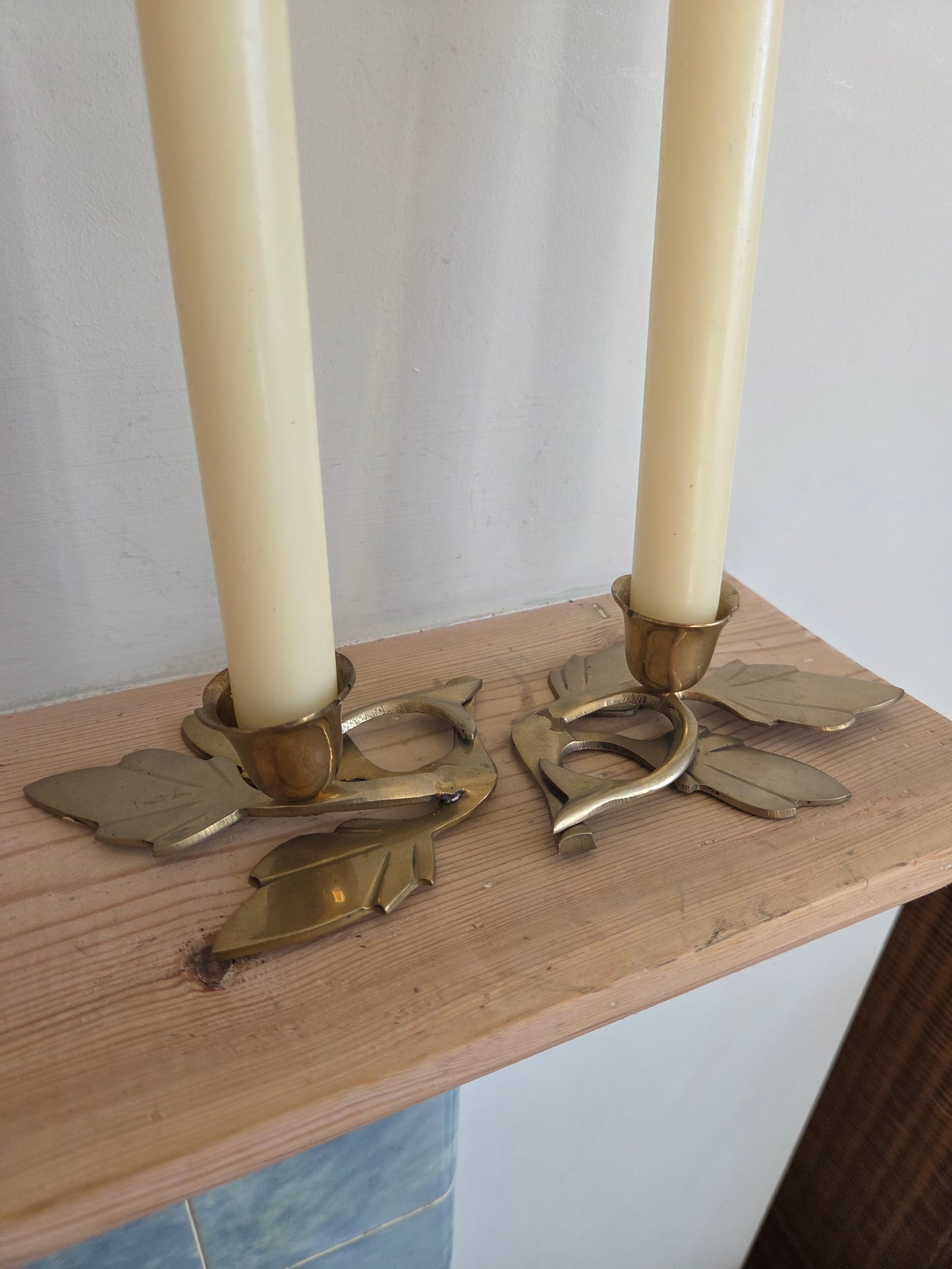 Vintage Brass Leaf Candlesticks