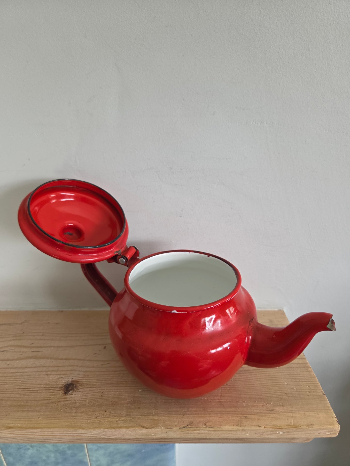Vintage Red Enamel Teapot