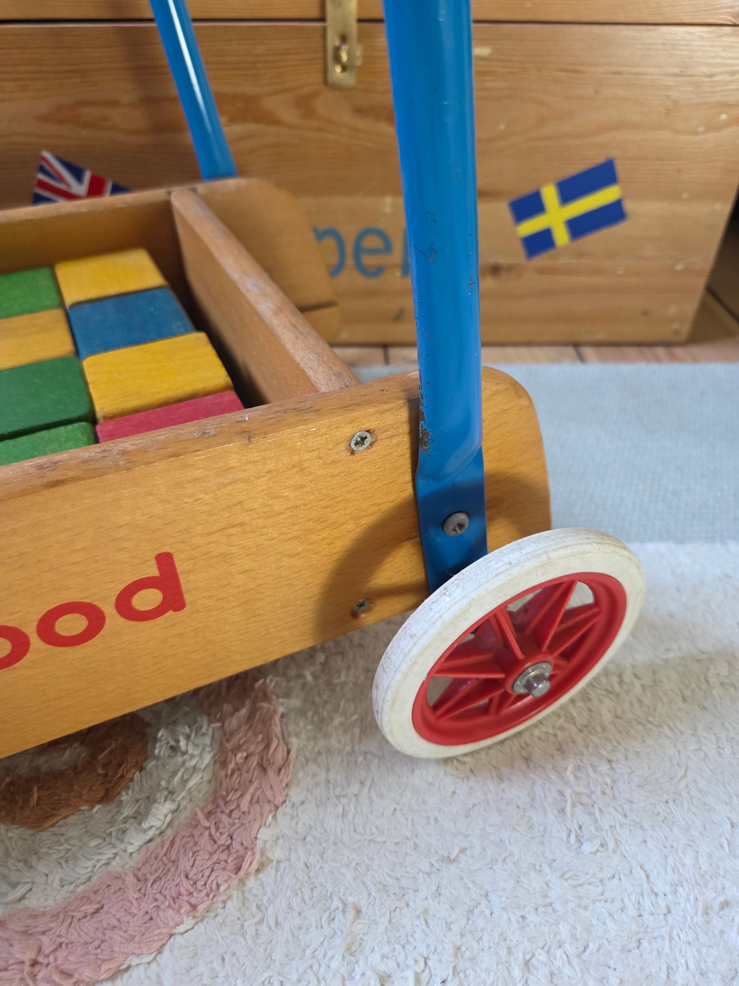 Vintage Child's Walker with Wooden Blocks