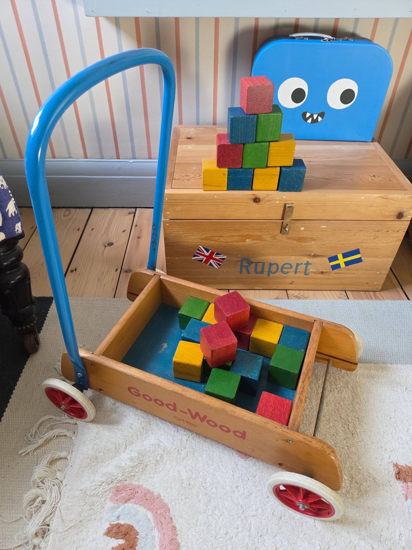 Vintage Child's Walker with Wooden Blocks
