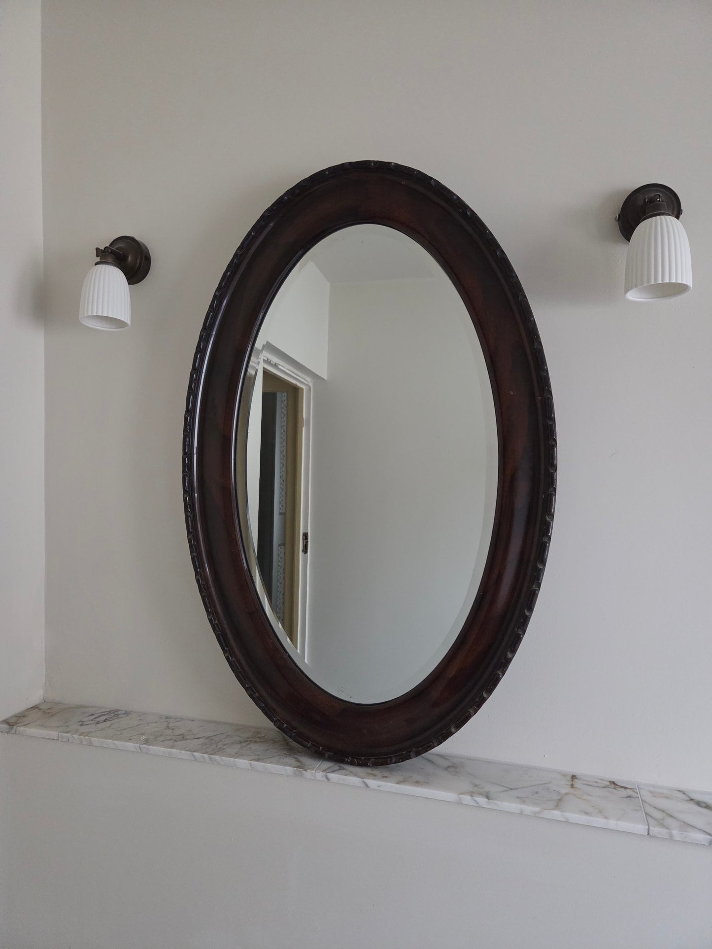 Vintage Oval Veneer Mirror