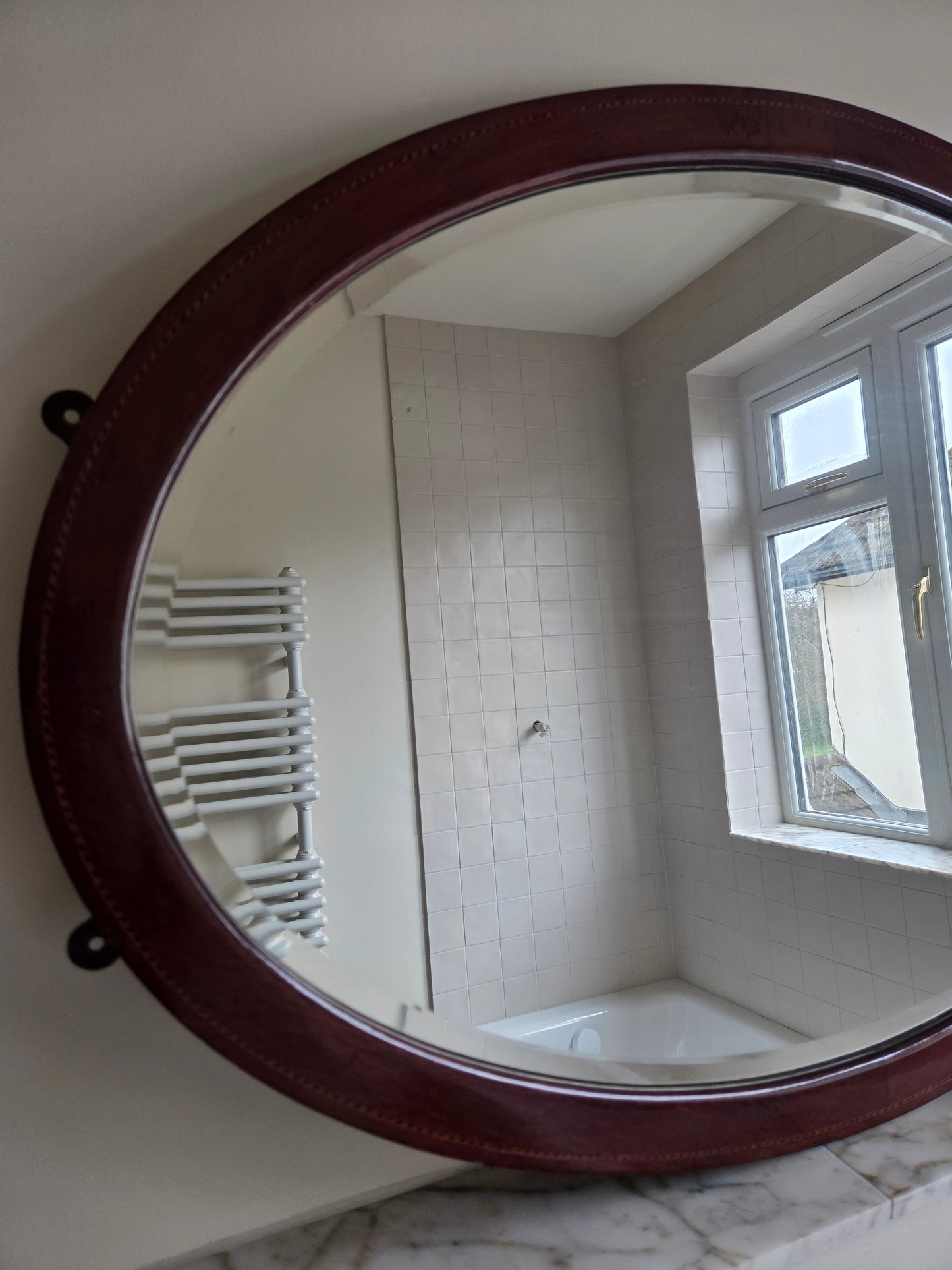 Edwardian Inlaid Oval Mirror