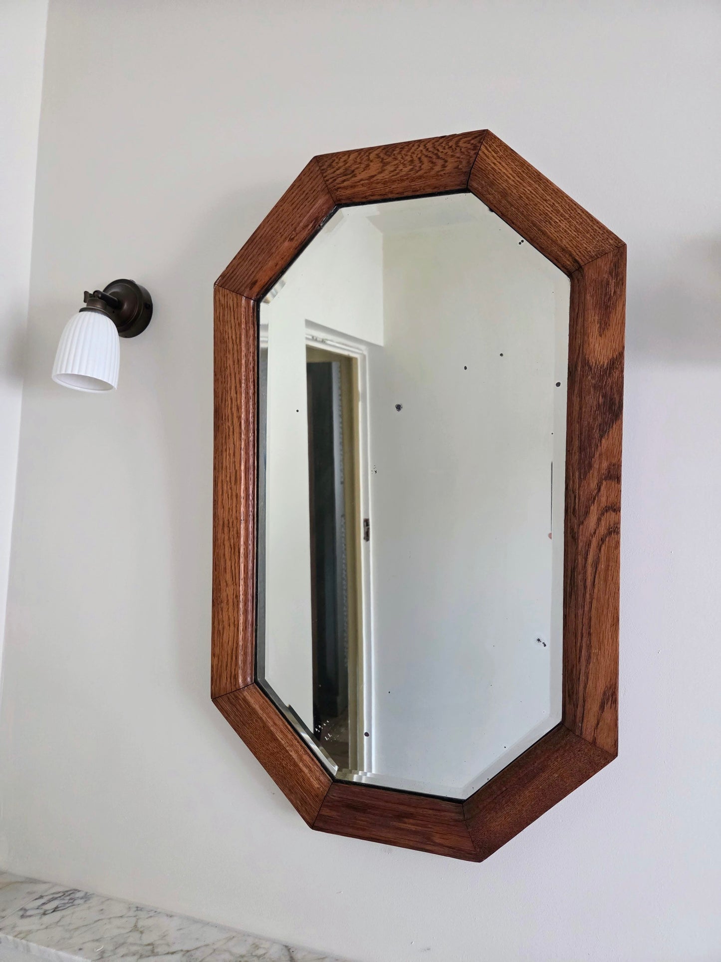 Vintage Octagonal Oak Mirror