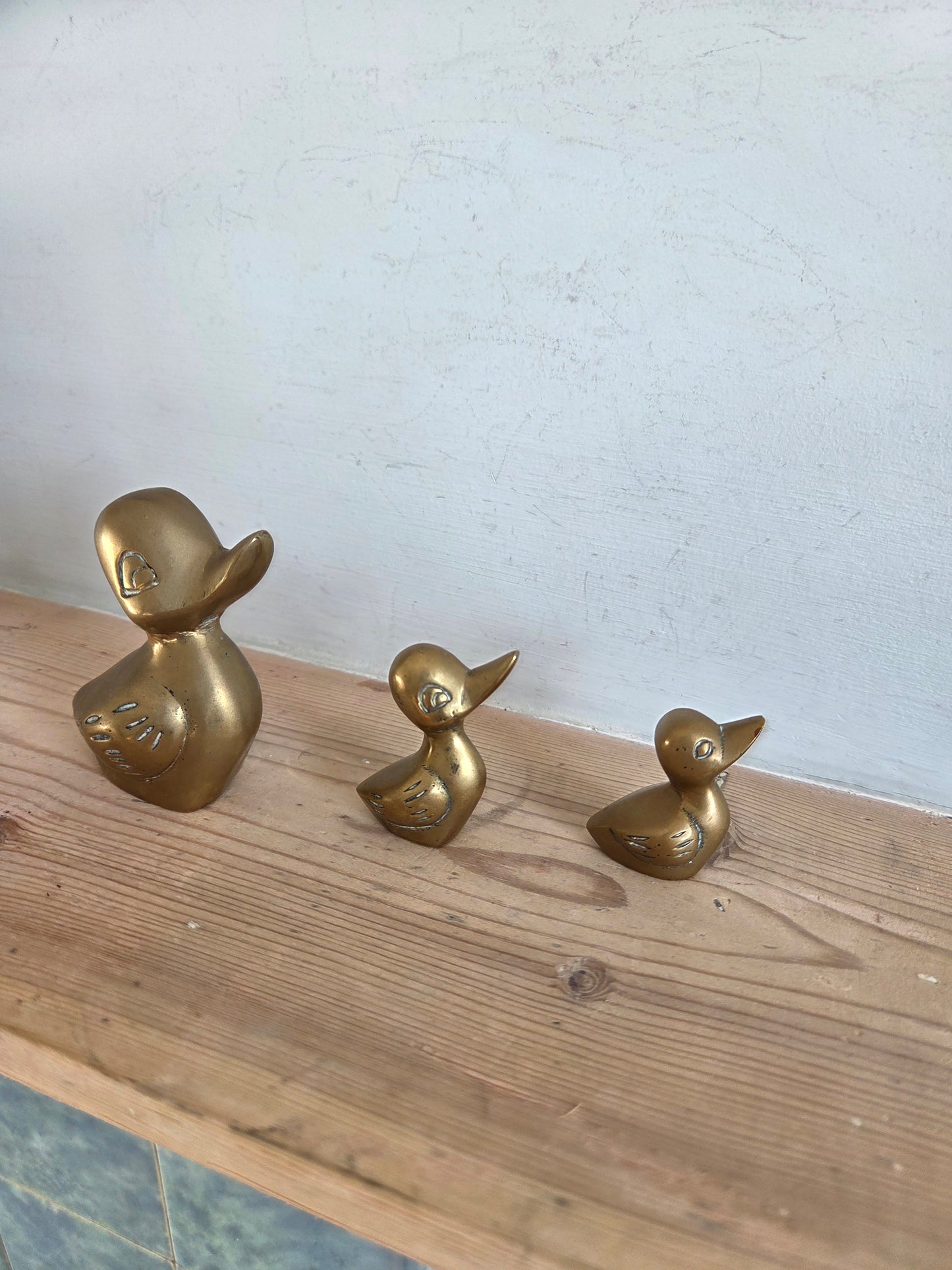 Three Vintage Brass Ducks