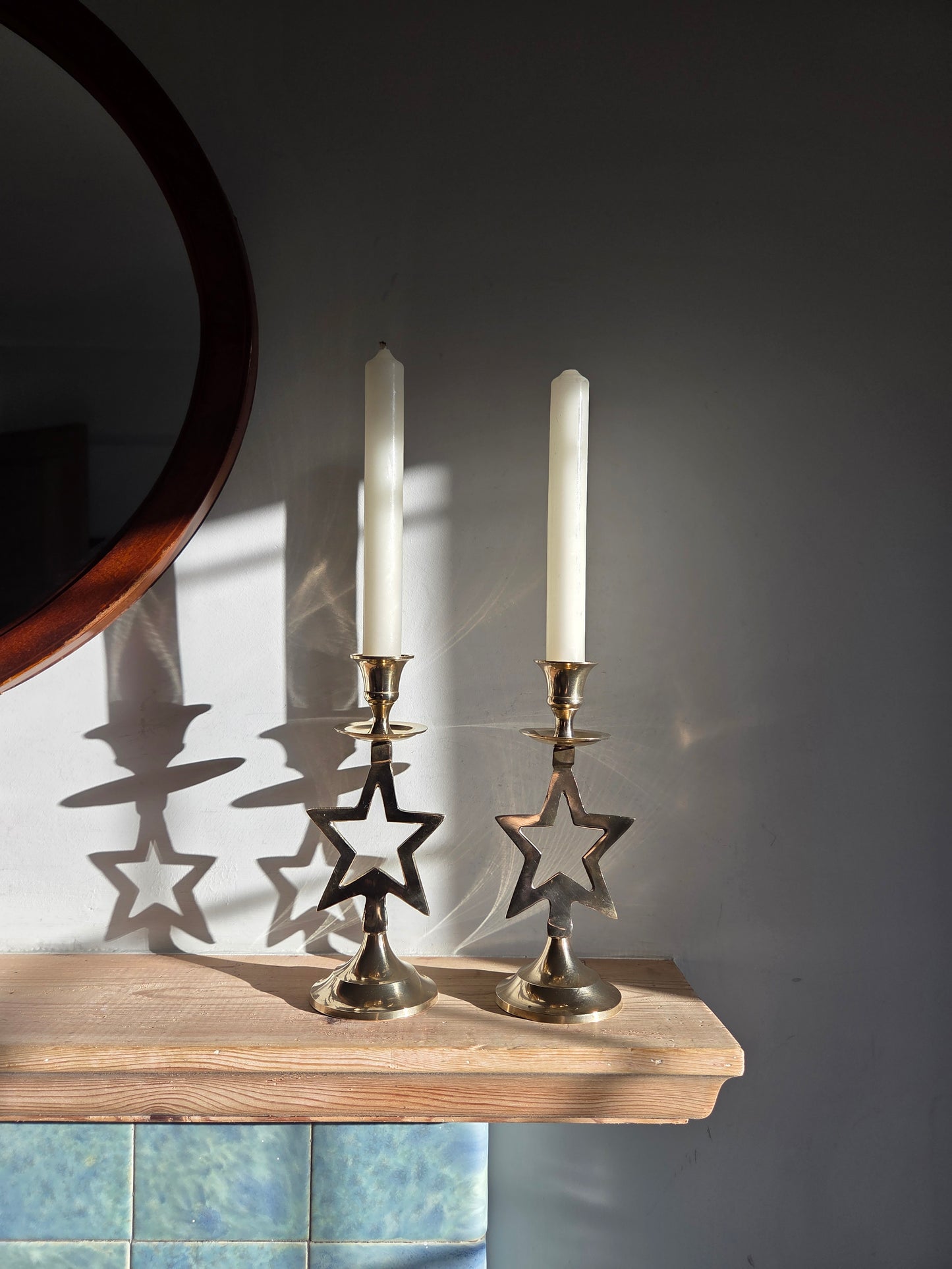 Vintage Brass Star Candlesticks